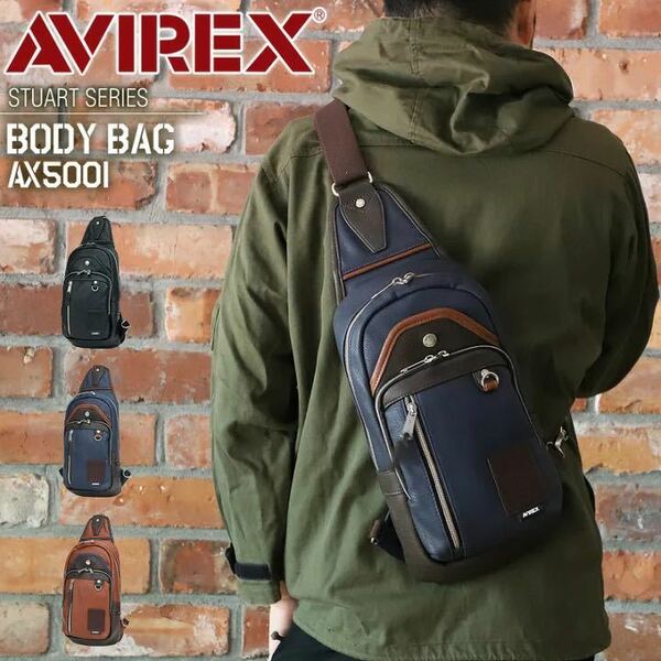 アヴィレックス ボディバッグ メンズ AVIREX 斜めがけ かっこいい アビレックス 斜めがけバッグ ワンショルダーバッグ AX 5001 ブラック