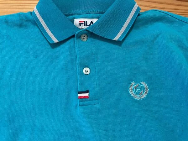 送料込み！FILA 半袖ポロシャツ 水色 Lサイズ フィラ 襟ライン GOLF ゴルフウェア 半袖シャツ