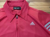 送料込み！adidas 半袖ポロシャツ アディダス 赤 レッド 半袖シャツ ハーフジップ Lサイズ GOLF ゴルフウェア 三本ライン_画像3