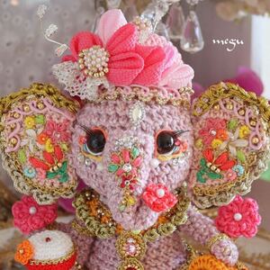 Art hand Auction Ganesha crochet hecho a mano ganesha Kangiten Shoten elefante ratón bordado flor de loto, juguete, juego, peluche, Amigurumis