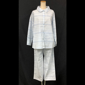 830 new goods. cotton 100% collar attaching blue border pyjamas ( L) size * click post correspondence 185 jpy ( including in a package un- possible )