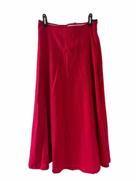 綿麻混合　赤スカート　フリーサイズ