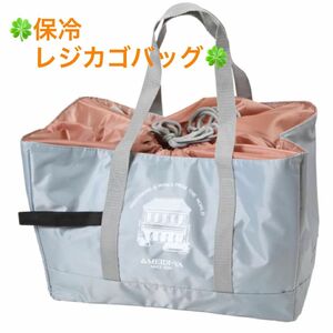 明治屋　オリジナル　折りたたみ保冷バッグ　レジカゴバッグ　グレー×ベージュ