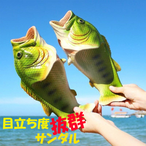 【本日セール サンダル 魚 ブラックバス スリッパ 44-45(26cm) ビーチサンダル 靴 リアル プレゼント 個性的 子バス ネタ カワイイ