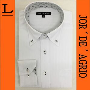 Yシャツ　ビジネス　ストライプ　長袖　スーツ　シャツ　メンズ　11120-①　L