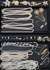 ◆ 真珠 パール アクセサリー大量まとめ ネックレス 指輪 ブローチ イヤリング等 フェイクパール含む silver刻印含む 現状品 ◆