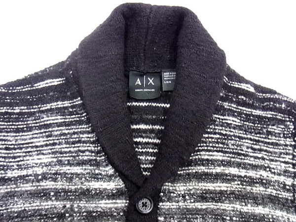 本物☆GW特価☆送料無料☆お買い得☆ARMANI EXCHANGE☆ニットジャケット☆メンズ用アウター☆Lサイズ☆ブラック系ボーダー柄☆匿名発送