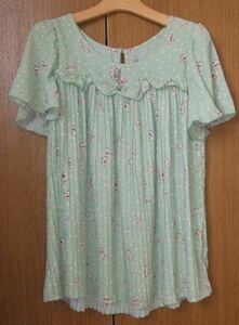 * new goods As Know As pleat dot & floral print georgette blouse M size corresponding pastel green As Know as 60%OFF