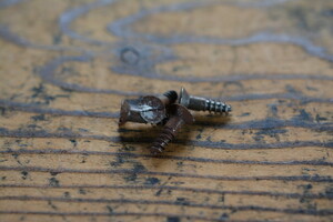 NO.0173 old minus tree screw iron plate head futoshi .16mm×4.1mm 4ps.@SET for searching language -A50g antique Vintage old tool metallic material repair gramophone 
