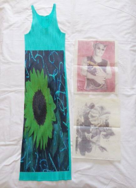 極美品 Issey Miyake Pleats Please x Nobuyoshi Araki 向日葵柄ワンピースドレスF イッセイミヤケプリーツプリーズ荒木経惟アラーキー写真