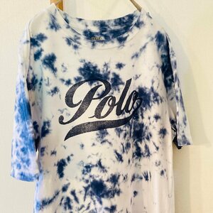 POLO　RALPH LAUREN　ラルフローレン　ロゴ デザイン　プリント Tシャツ　ブルー/ホワイト タイダイ柄　L（14-16）