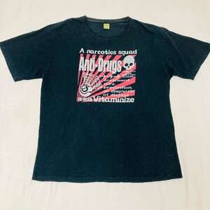 SION　Anti Drugs　メッセージ プリント　Tシャツ　ブラック/黒　LL