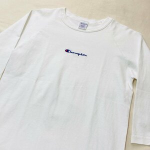 Champion　MADE IN U.S.A./米国製　T1011　ロゴ 刺繍　ラグラン ロングスリーブ Tシャツ　ホワイト/白　MEDIUM