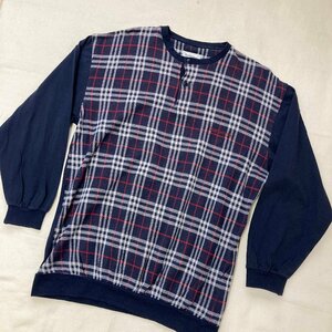 Burberrys REGD Vintage сделано в Японии Logo вышивка застежка с планкой длинный рукав футболка noba проверка темно-синий / темно-синий M