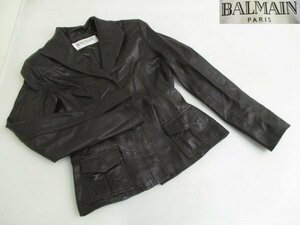 1653 BALMAIN バルマン ラムレザー ジャケット サイズ9 こげ茶系/ブランド レディース ファッション 羊革 革ジャン 本革