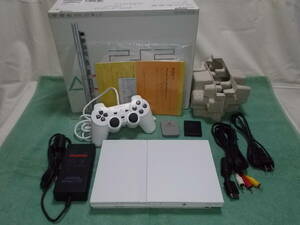 PS2薄型 白：箱+取説／レンズ新品：ほぼ未使用コントローラー【円傷対策：分解メンテ：90日保証】PlayStation2 SCPH-75000 CW／メモカ2枚