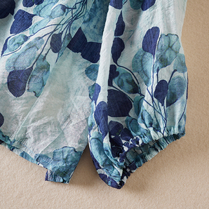 新品 チュニック ブラウス 長袖 レディース プリント柄 Vネック シャツ 大きいサイズ ゆったり 花柄 可愛い ブルー の画像6