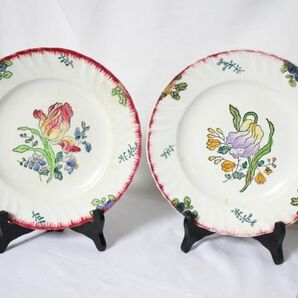 フランス アンティーク LONGWY MARSEILLE 古い陶器のデザート皿 2枚セットの画像1