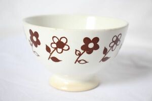 ベルギー ヴィンテージ BOCH 古い陶器のカフェオレボウル 茶色の花模様 美品