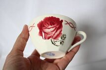 フランス アンティーク BADONVILLER 古い陶器のカップとお皿のセット バラの絵柄 C&S2客セット 美品_画像8