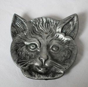 フランス アンティーク 古いメタル製のVIDE-POCHE 猫の顔の形 美品
