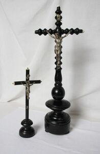 フランス アンティーク 古い木製のCrucifix 黒色 2本セット