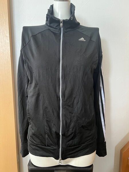 USA古着 adidas ジャージ レディース M 人気 黒 ランニング トラックジャケット キャンプ アウトドア