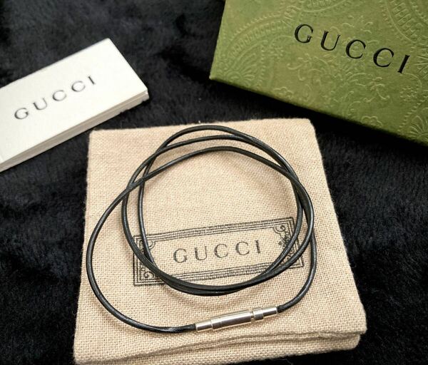 【即決/送料込み】正規品 GUCCI/グッチ レザーチョーカー/革紐/ネックレス ブラック×シルバー(51.5cm)