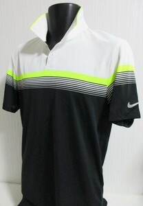 ■41半袖■男■未着ナイキGOLF Men'sポロシャツ/Ｍ/オフ白x蛍光黄緑x黒/接着ロゴ