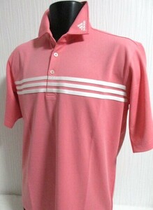 ■99半袖■男■未着アディダスGOLF Men'sポロシャツ/Ｌ/サーモンピンク系/刺しゅうロゴ