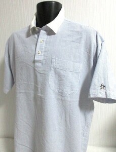 #59 short sleeves # man # Munsingwear Men's polo-shirt /USED/L~LL/ white x blue / stripe / lip ru ground ( dent convex. exist cloth )/.... Logo 