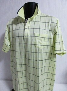 #64 short sleeves # man # not yet arrived Munsingwear Men's polo-shirt /3L/. lemon yellow ground x dark blue x white / check /.... Logo 