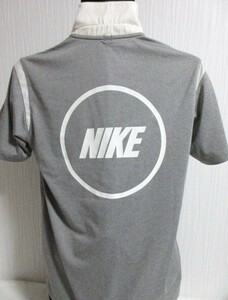 #95 короткий рукав # мужчина # Nike GOLF Men's рубашка-поло /USED/ полный размер M соответствует [ оригинал размер надпись L] /... серый x сырой ./ задний принт / каучуковый принт Logo 