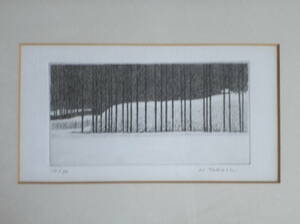（真作本物　サインあり・返品可）N.Takeshi 作・イメージ（木立越しに見える雪積もる丘の、、、冬景色）返品可 損傷なき事