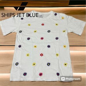 SHIPS (シップス ジェットブルー）花柄 刺繍　Tシャツ