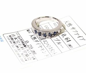 X-1*Pt900 sapphire 0.64ct/ diamond 0.29ct ring Japan gem science association so-ting attaching 