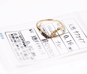 X-14*K18 sapphire 0.16ct/ diamond 0.02ct ring Japan gem science association so-ting attaching 