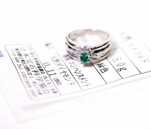 Y-32*Pt900 emerald / diamond 0.11ct ring Japan gem science association so-ting attaching 