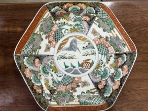 飾り皿 大皿 古伊万里 色絵 「仙鶴と神亀」　レア　現状品　