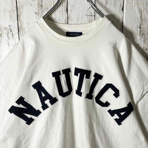 ノーティカ　NAUTICA Tシャツ　アーチロゴtシャツ　センターロゴ刺繍　ユニセックス　古着　Lサイズ　