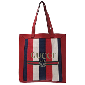 グッチ GUCCI バッグ レディース メンズ ブランド トートバッグ グッチプリント キャンバス レッド 523781 トリコロール 赤 ストライプ