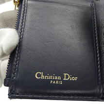 ディオール Dior 財布 レディース ブランド 三つ折り財布 キャンバス レザー サドル ロータスウォレット オブリーク ジャカード ネイビー_画像6