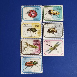 カンボジアの昆虫切手★1988年　昆虫７種　未使用切手