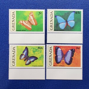 グレナダ★1990年　蝶４種　未使用切手