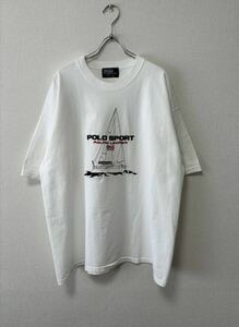 90's USA製 XL POLO SPORT Ralph Lauren ポロスポーツ ラルフローレン ビンテージ ヨット 刺繍 ロゴ セーリング Tシャツ 白 RRL 92 93