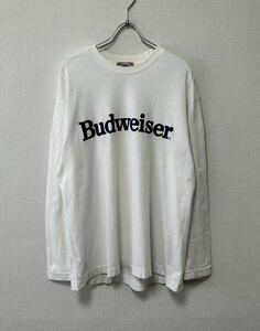 90's Budweiser VINTAGE バドワイザー ビンテージ 企業 プロモーション ロゴ プリント ロングスリーブ 長袖 Tシャツ ロンT 白 USA製 Apple