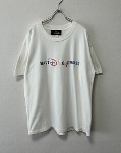 90's USA製 XL WALT DISNEY MICKEY ディズニー ミッキー ビンテージ 刺繍 ロゴ Tシャツ 白 ピクサー トイストーリー モンスターズインク 