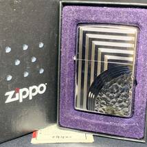 ZIPPO ジッポー 2008年製 ハンマートーン 彫刻 ストライプ シルバーカラー オイルライター 喫煙具 ヴィンテージ 火花OK 変色あり_画像1