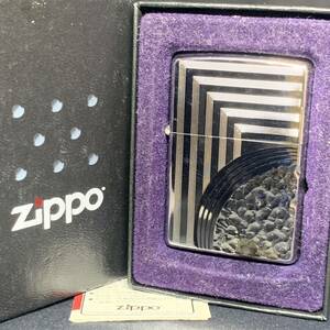 ZIPPO ジッポー 2008年製 ハンマートーン 彫刻 ストライプ シルバーカラー オイルライター 喫煙具 ヴィンテージ 火花OK 変色あり