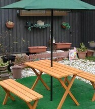 4262 ガーデンテーブル3点セット 4人掛け 木製 テーブル パラソル穴付き ベンチ 送料無料 未使用